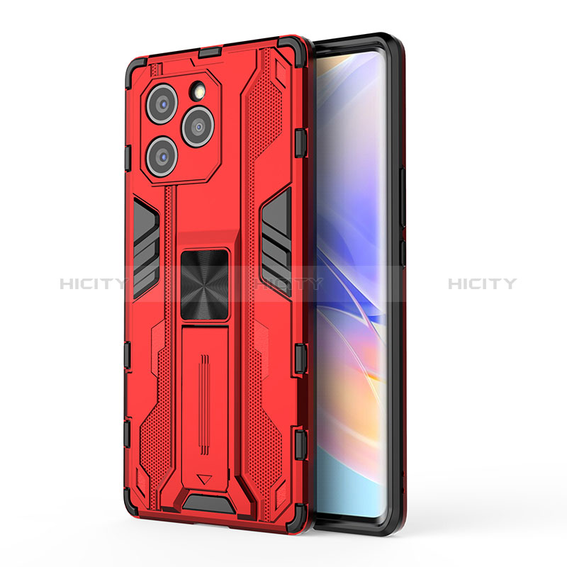 Coque Contour Silicone et Plastique Housse Etui Mat avec Aimant Magnetique Support KC1 pour Huawei Honor 60 SE 5G Rouge Plus