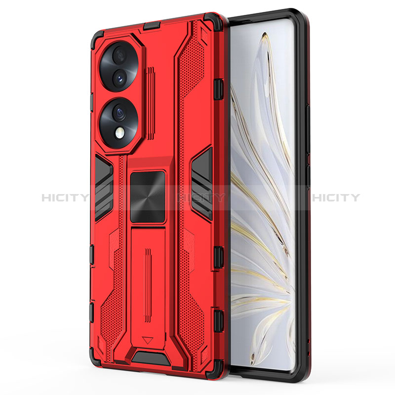 Coque Contour Silicone et Plastique Housse Etui Mat avec Aimant Magnetique Support KC1 pour Huawei Honor 70 5G Rouge Plus