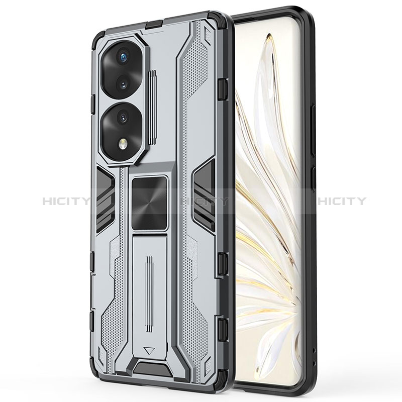 Coque Contour Silicone et Plastique Housse Etui Mat avec Aimant Magnetique Support KC1 pour Huawei Honor 70 Pro+ Plus 5G Gris Plus