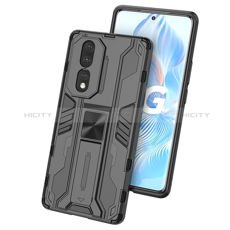 Coque Contour Silicone et Plastique Housse Etui Mat avec Aimant Magnetique Support KC1 pour Huawei Honor 80 5G Plus