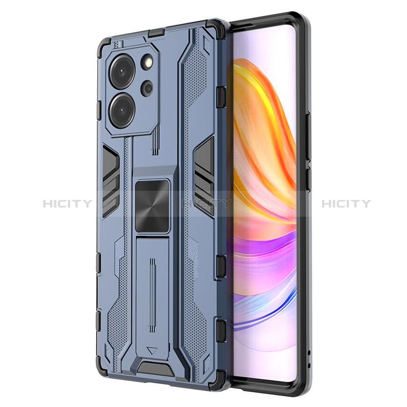 Coque Contour Silicone et Plastique Housse Etui Mat avec Aimant Magnetique Support KC1 pour Huawei Honor 80 SE 5G Bleu Plus