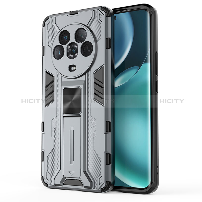 Coque Contour Silicone et Plastique Housse Etui Mat avec Aimant Magnetique Support KC1 pour Huawei Honor Magic4 5G Gris Plus