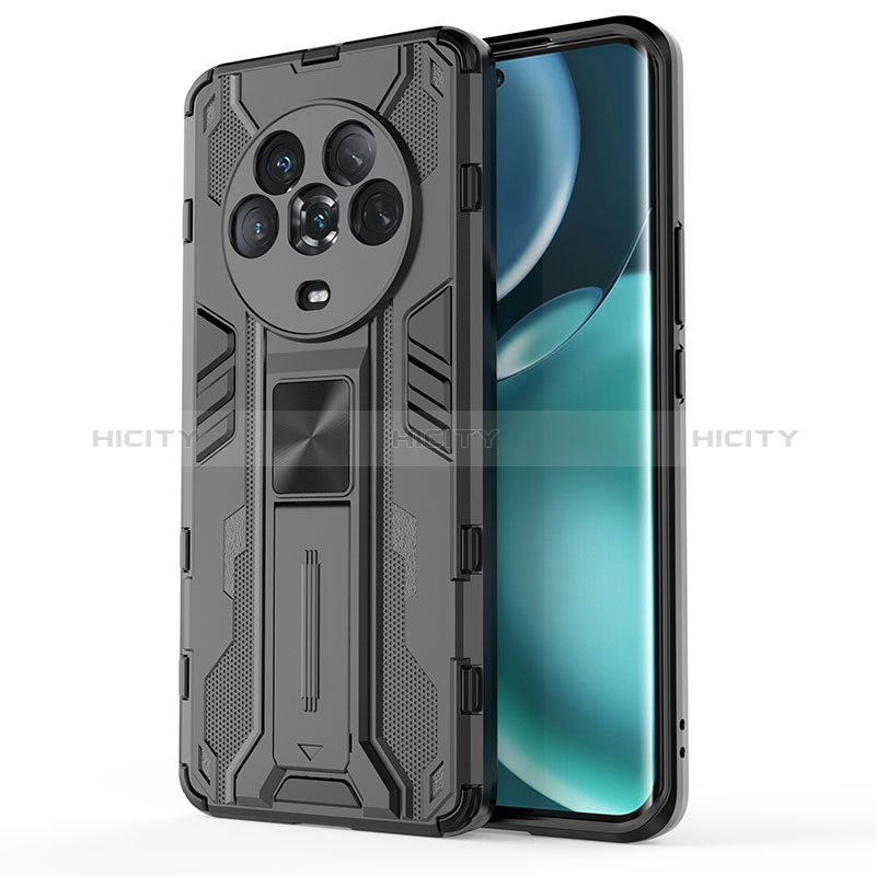 Coque Contour Silicone et Plastique Housse Etui Mat avec Aimant Magnetique Support KC1 pour Huawei Honor Magic4 5G Noir Plus