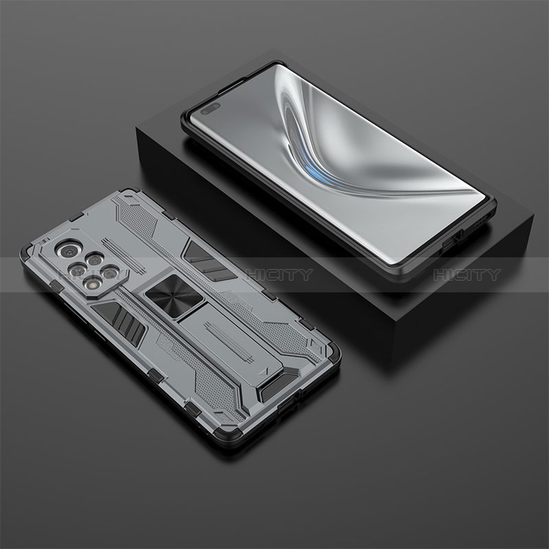 Coque Contour Silicone et Plastique Housse Etui Mat avec Aimant Magnetique Support KC1 pour Huawei Honor V40 5G Gris Plus