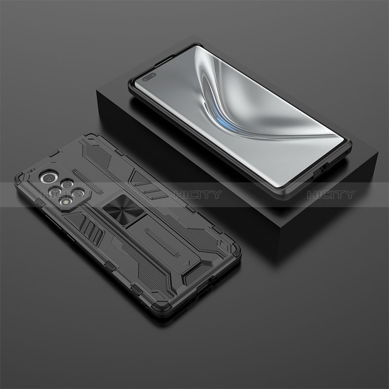 Coque Contour Silicone et Plastique Housse Etui Mat avec Aimant Magnetique Support KC1 pour Huawei Honor V40 5G Noir Plus