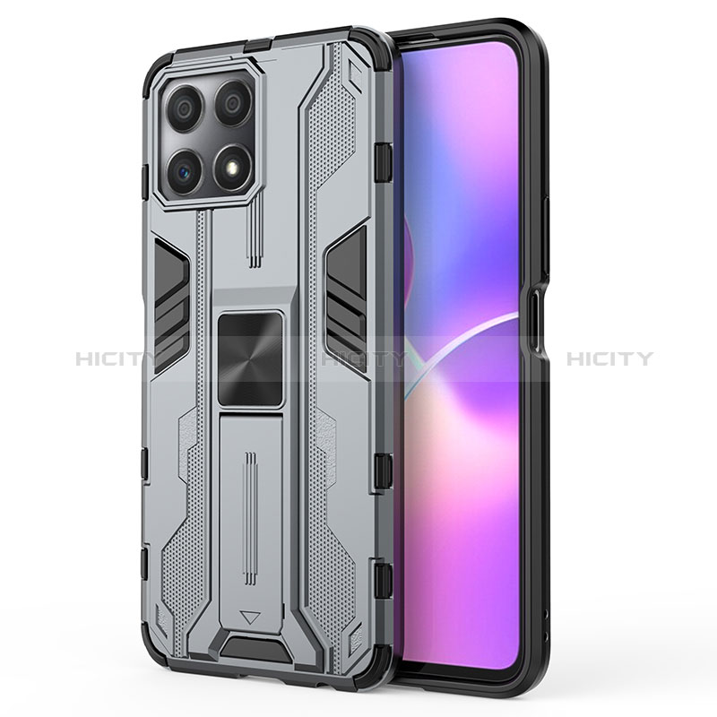 Coque Contour Silicone et Plastique Housse Etui Mat avec Aimant Magnetique Support KC1 pour Huawei Honor X30i Gris Plus