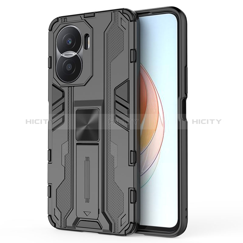 Coque Contour Silicone et Plastique Housse Etui Mat avec Aimant Magnetique Support KC1 pour Huawei Honor X40i 5G Noir Plus