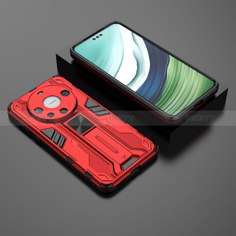 Coque Contour Silicone et Plastique Housse Etui Mat avec Aimant Magnetique Support KC1 pour Huawei Mate 60 Pro+ Plus Rouge Plus