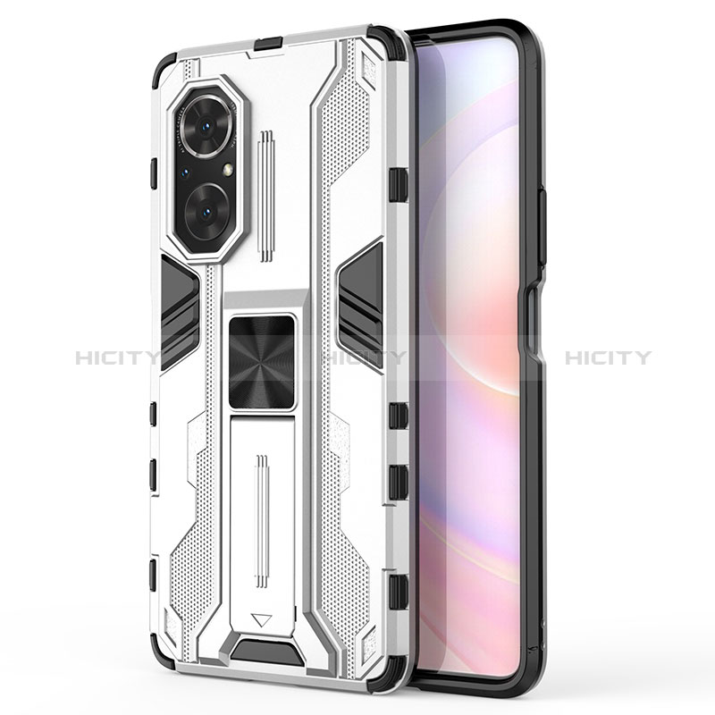 Coque Contour Silicone et Plastique Housse Etui Mat avec Aimant Magnetique Support KC1 pour Huawei Nova 9 SE Argent Plus