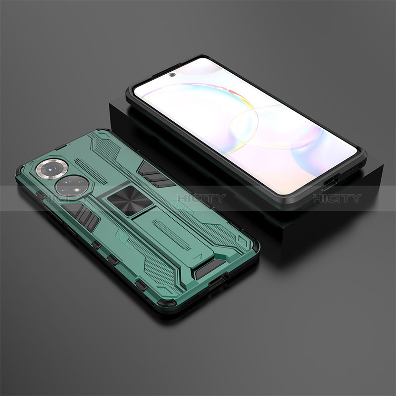 Coque Contour Silicone et Plastique Housse Etui Mat avec Aimant Magnetique Support KC1 pour Huawei Nova 9 Vert Plus