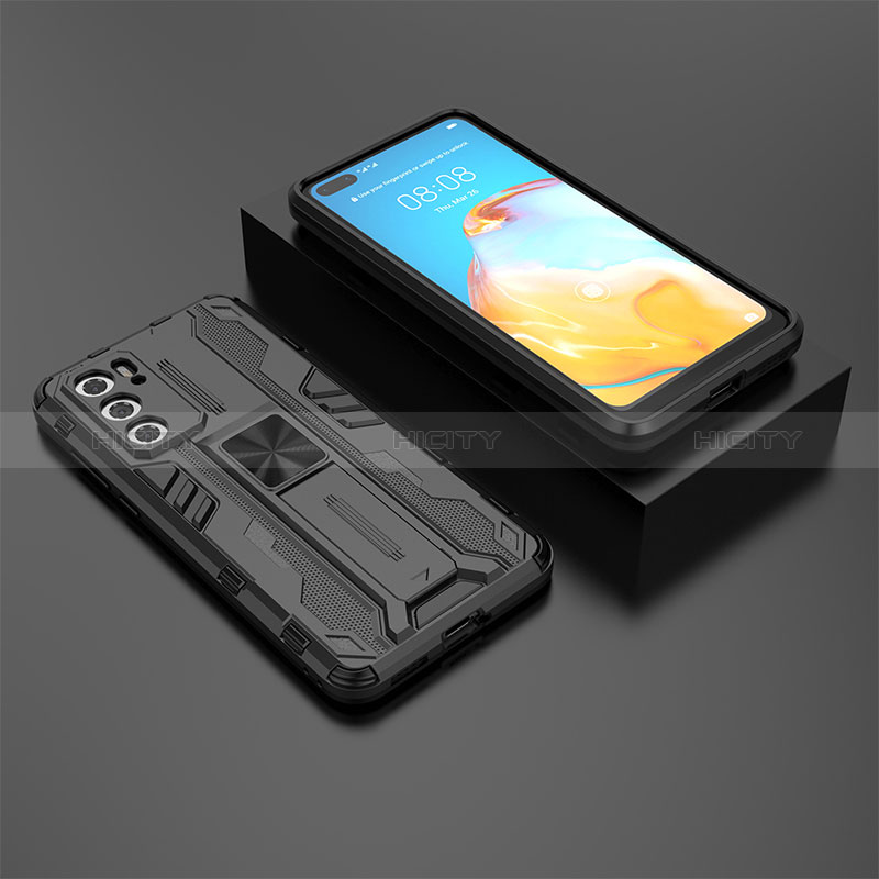 Coque Contour Silicone et Plastique Housse Etui Mat avec Aimant Magnetique Support KC1 pour Huawei P40 Plus