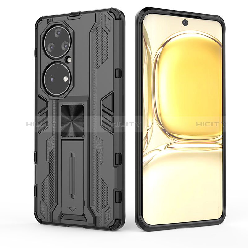 Coque Contour Silicone et Plastique Housse Etui Mat avec Aimant Magnetique Support KC1 pour Huawei P50 Plus