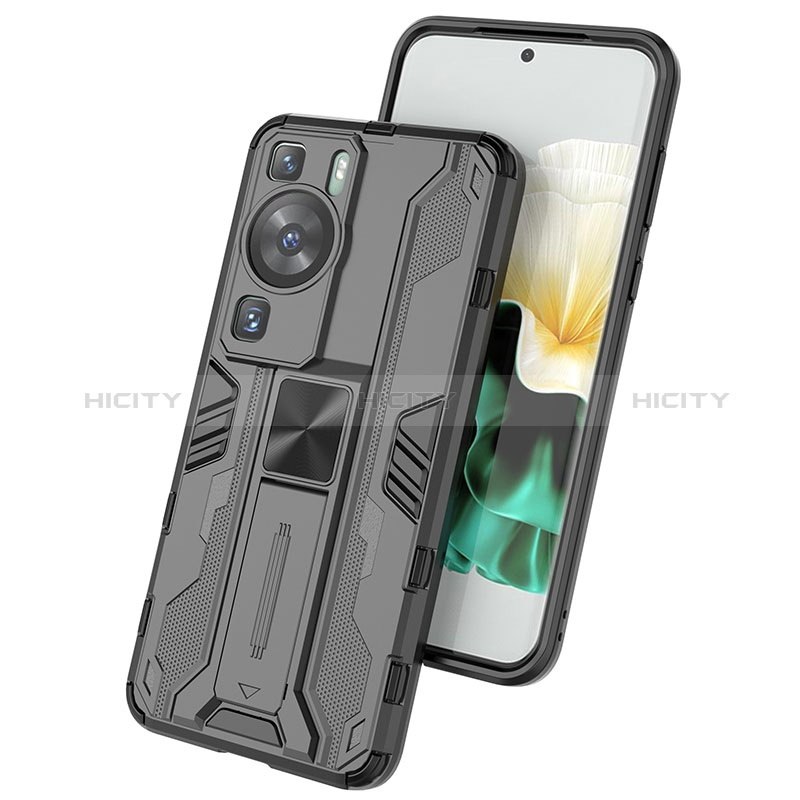 Coque Contour Silicone et Plastique Housse Etui Mat avec Aimant Magnetique Support KC1 pour Huawei P60 Pro Plus