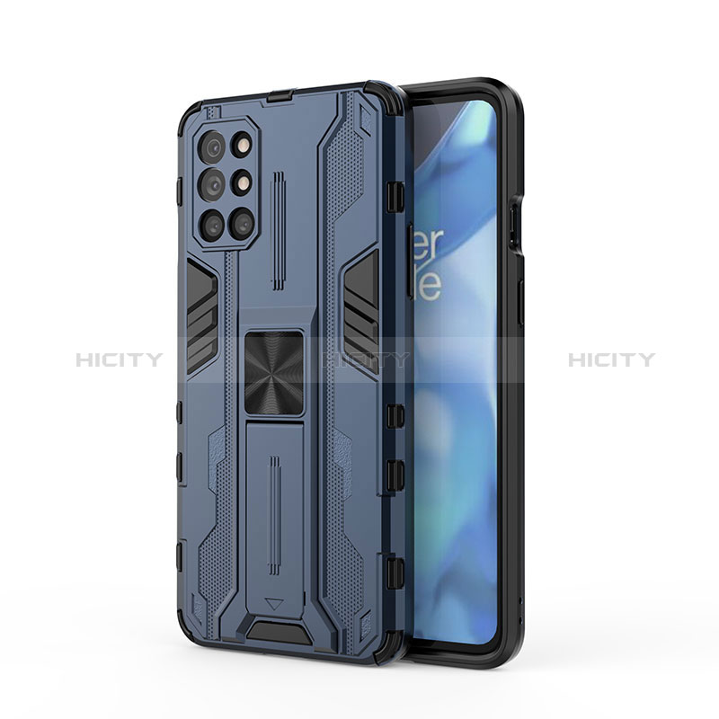 Coque Contour Silicone et Plastique Housse Etui Mat avec Aimant Magnetique Support KC1 pour OnePlus 9R 5G Bleu Plus