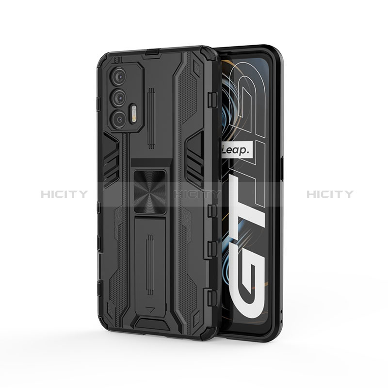 Coque Contour Silicone et Plastique Housse Etui Mat avec Aimant Magnetique Support KC1 pour Realme GT 5G Noir Plus