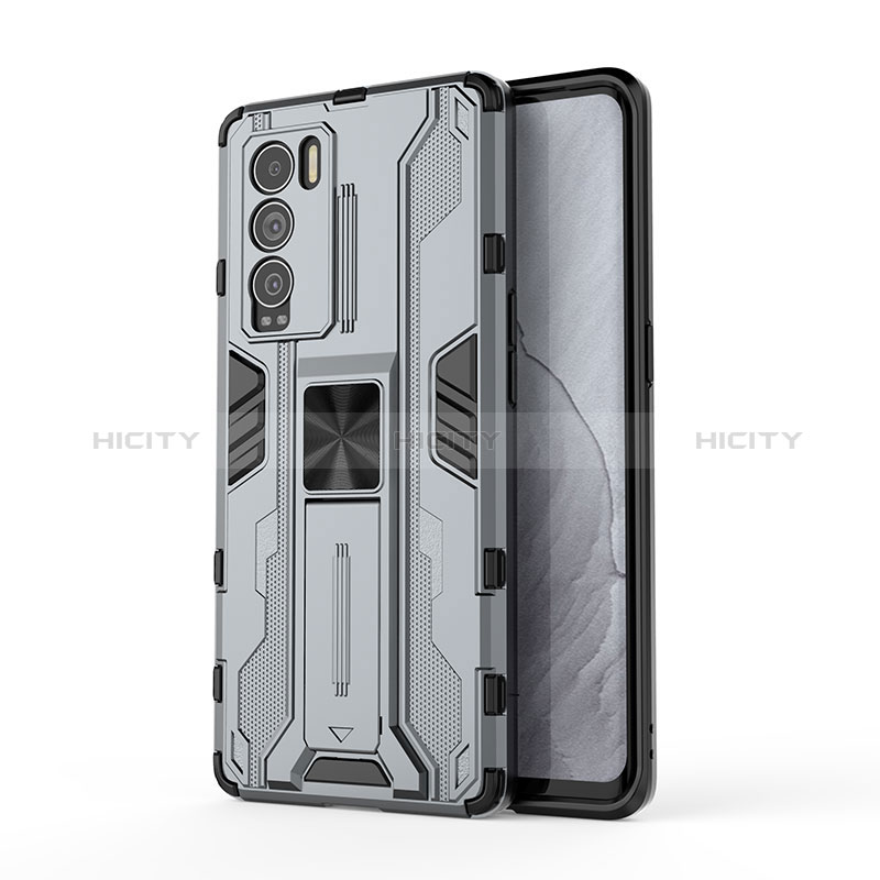 Coque Contour Silicone et Plastique Housse Etui Mat avec Aimant Magnetique Support KC1 pour Realme GT Master Explorer 5G Gris Plus