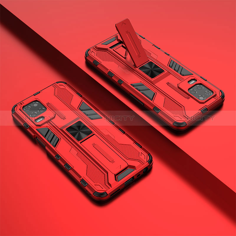 Coque Contour Silicone et Plastique Housse Etui Mat avec Aimant Magnetique Support KC1 pour Realme Narzo 30 5G Rouge Plus