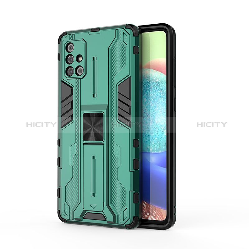 Coque Contour Silicone et Plastique Housse Etui Mat avec Aimant Magnetique Support KC1 pour Samsung Galaxy A71 5G Vert Plus