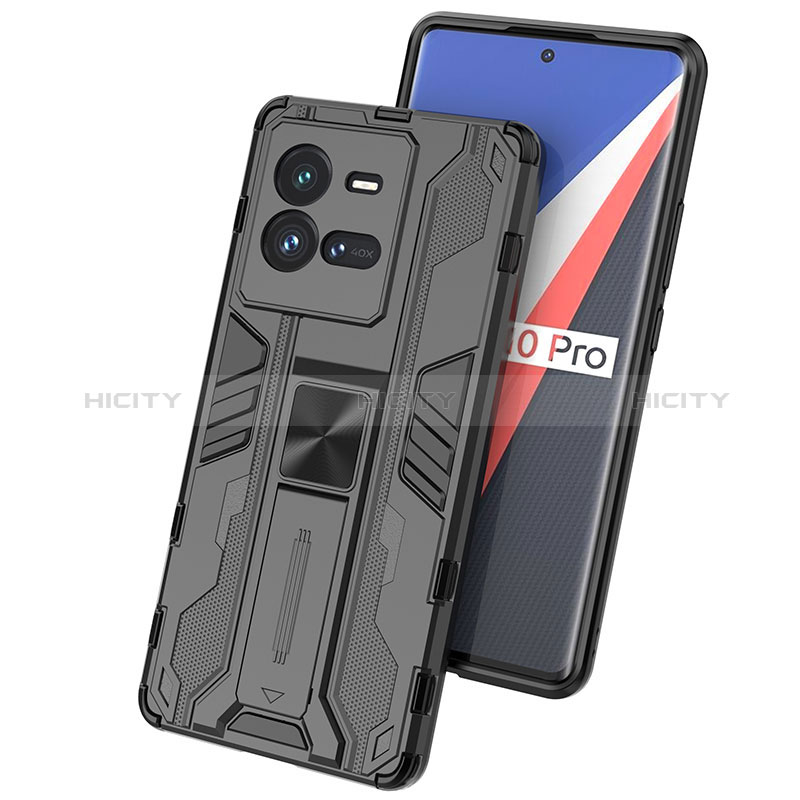 Coque Contour Silicone et Plastique Housse Etui Mat avec Aimant Magnetique Support KC1 pour Vivo iQOO 10 Pro 5G Plus