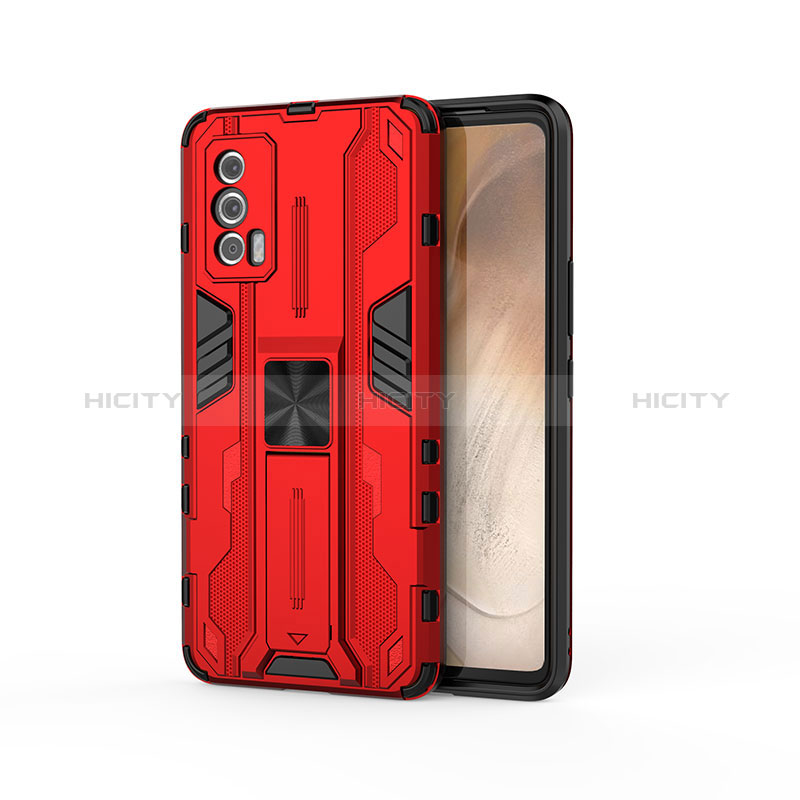 Coque Contour Silicone et Plastique Housse Etui Mat avec Aimant Magnetique Support KC1 pour Vivo iQOO 7 India 5G Rouge Plus