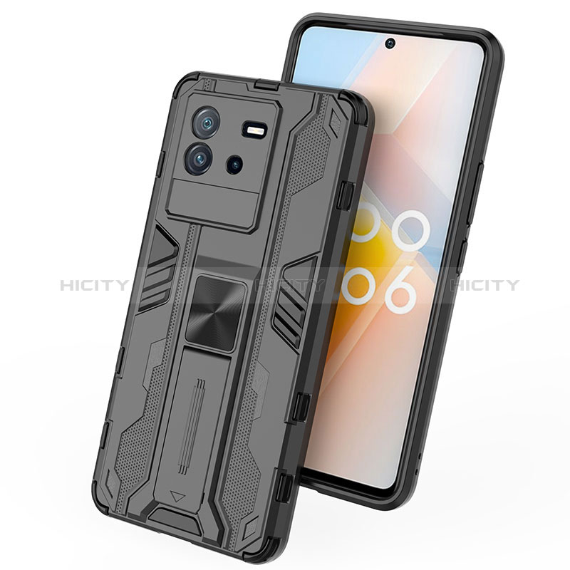 Coque Contour Silicone et Plastique Housse Etui Mat avec Aimant Magnetique Support KC1 pour Vivo iQOO Neo6 5G Plus