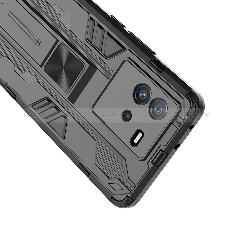 Coque Contour Silicone et Plastique Housse Etui Mat avec Aimant Magnetique Support KC1 pour Vivo iQOO Neo6 SE 5G Plus