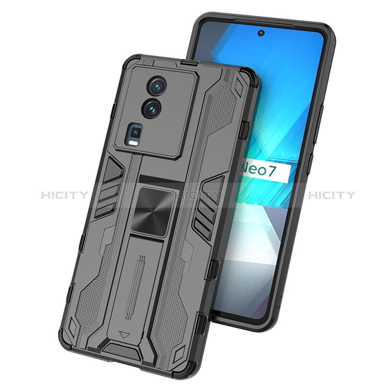 Coque Contour Silicone et Plastique Housse Etui Mat avec Aimant Magnetique Support KC1 pour Vivo iQOO Neo7 SE Plus