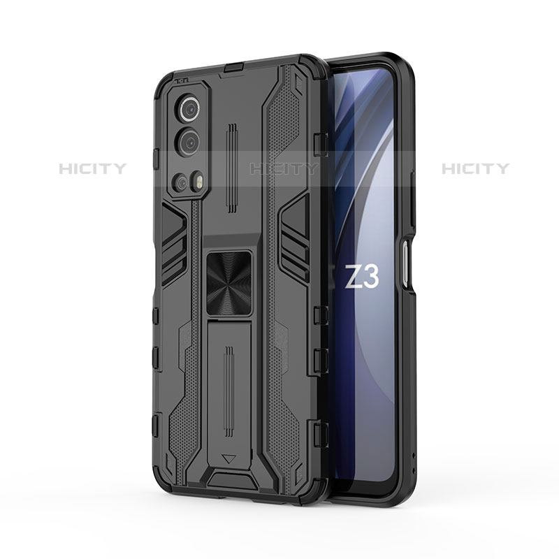 Coque Contour Silicone et Plastique Housse Etui Mat avec Aimant Magnetique Support KC1 pour Vivo iQOO Z3 5G Noir Plus