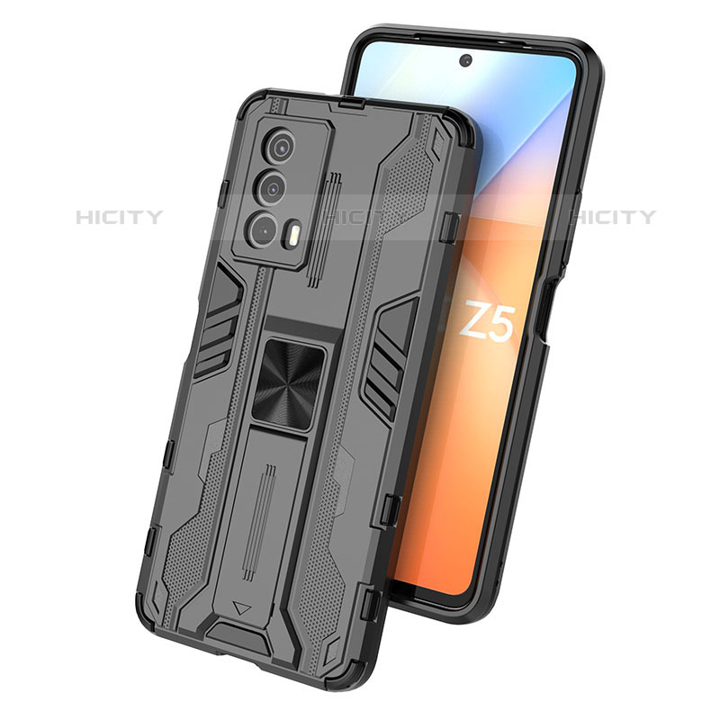 Coque Contour Silicone et Plastique Housse Etui Mat avec Aimant Magnetique Support KC1 pour Vivo iQOO Z5 5G Plus