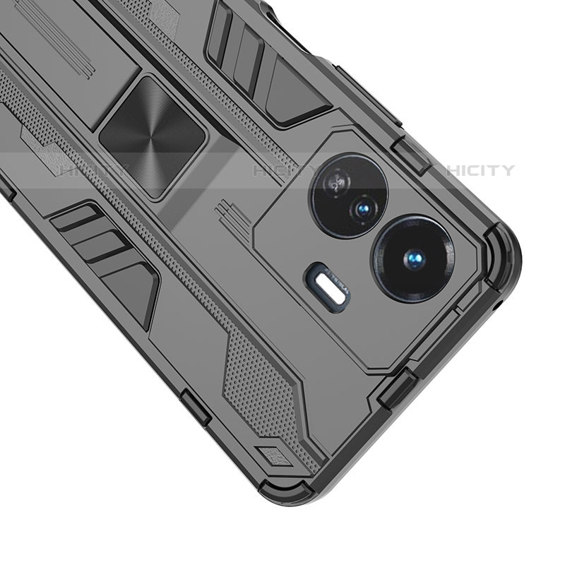 Coque Contour Silicone et Plastique Housse Etui Mat avec Aimant Magnetique Support KC1 pour Vivo iQOO Z6 Lite 5G Plus