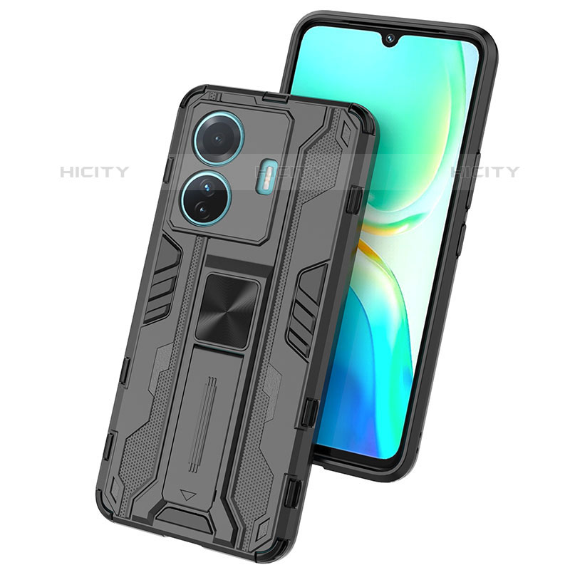 Coque Contour Silicone et Plastique Housse Etui Mat avec Aimant Magnetique Support KC1 pour Vivo iQOO Z6 Pro 5G Plus