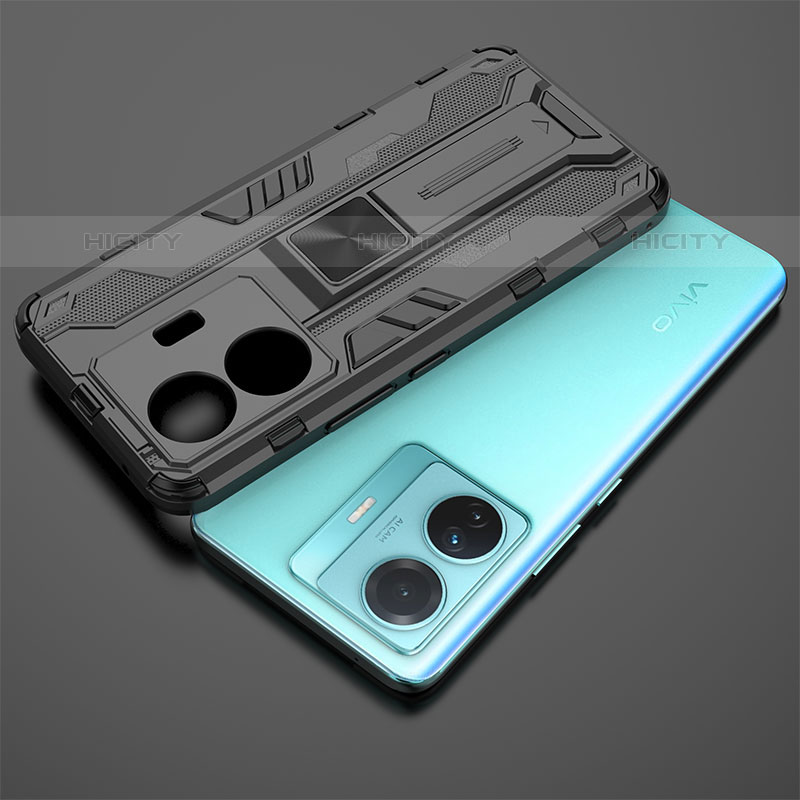 Coque Contour Silicone et Plastique Housse Etui Mat avec Aimant Magnetique Support KC1 pour Vivo iQOO Z6 Pro 5G Plus