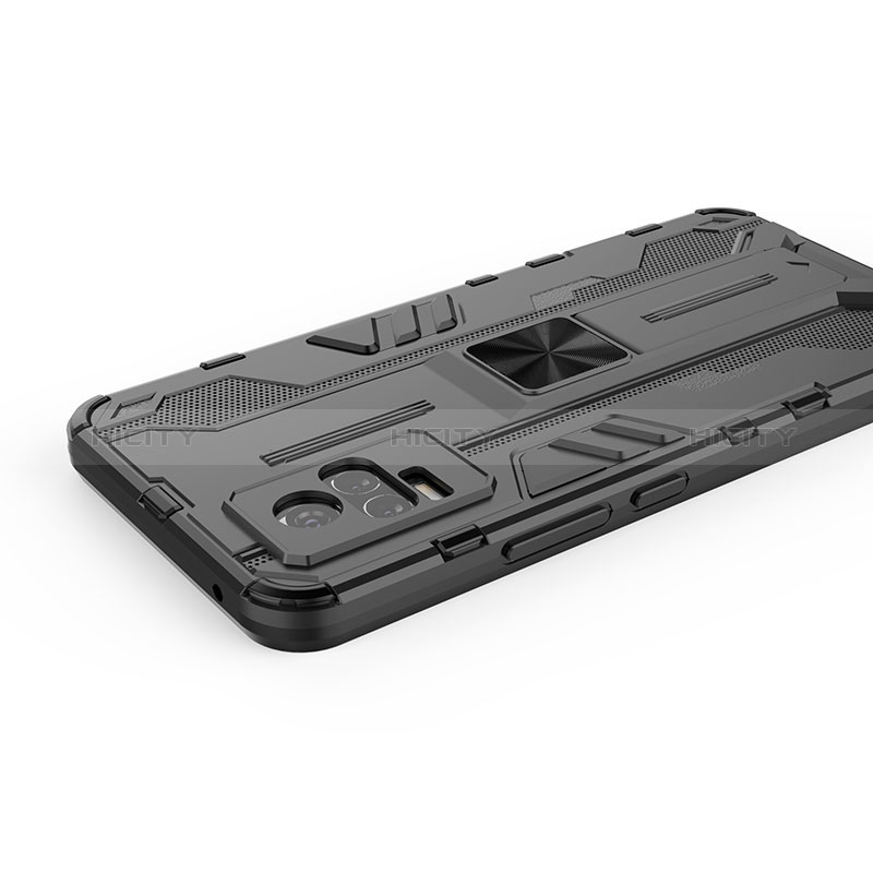 Coque Contour Silicone et Plastique Housse Etui Mat avec Aimant Magnetique Support KC1 pour Vivo V21e 4G Plus