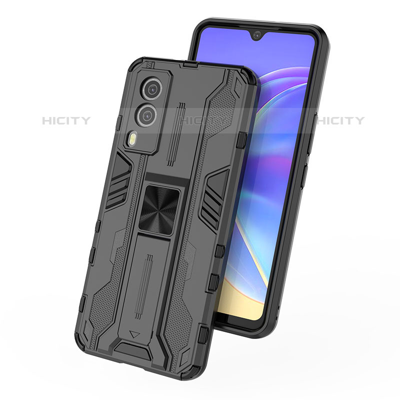 Coque Contour Silicone et Plastique Housse Etui Mat avec Aimant Magnetique Support KC1 pour Vivo V21e 5G Plus