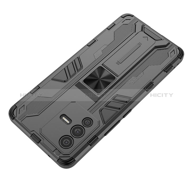 Coque Contour Silicone et Plastique Housse Etui Mat avec Aimant Magnetique Support KC1 pour Vivo V23 Pro 5G Plus