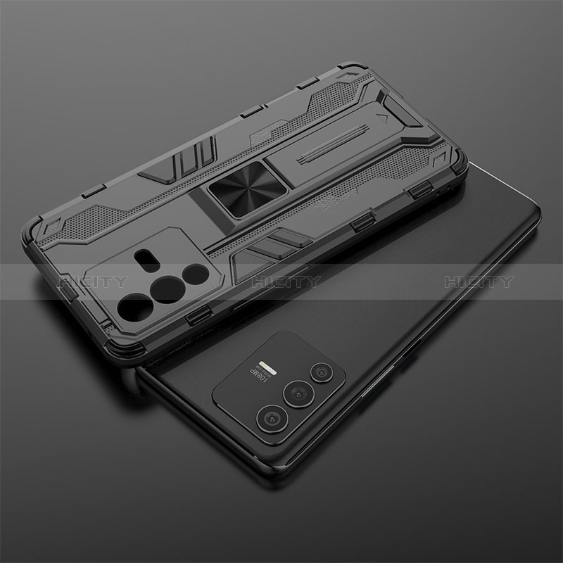 Coque Contour Silicone et Plastique Housse Etui Mat avec Aimant Magnetique Support KC1 pour Vivo V23 Pro 5G Plus