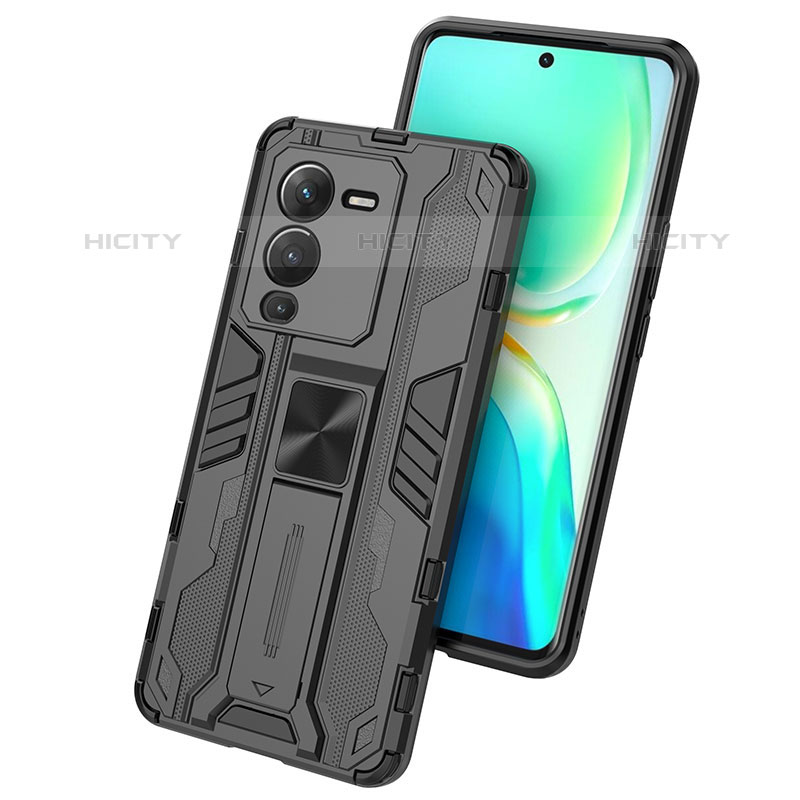 Coque Contour Silicone et Plastique Housse Etui Mat avec Aimant Magnetique Support KC1 pour Vivo V25 Pro 5G Plus