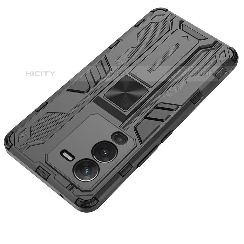 Coque Contour Silicone et Plastique Housse Etui Mat avec Aimant Magnetique Support KC1 pour Vivo V25 Pro 5G Plus