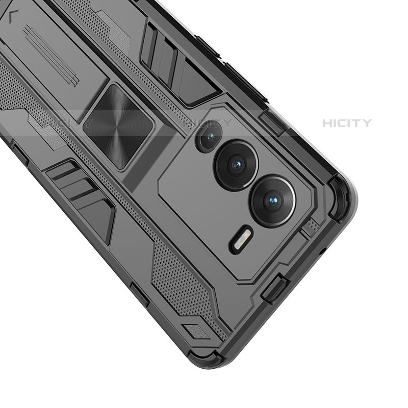 Coque Contour Silicone et Plastique Housse Etui Mat avec Aimant Magnetique Support KC1 pour Vivo V25 Pro 5G Plus