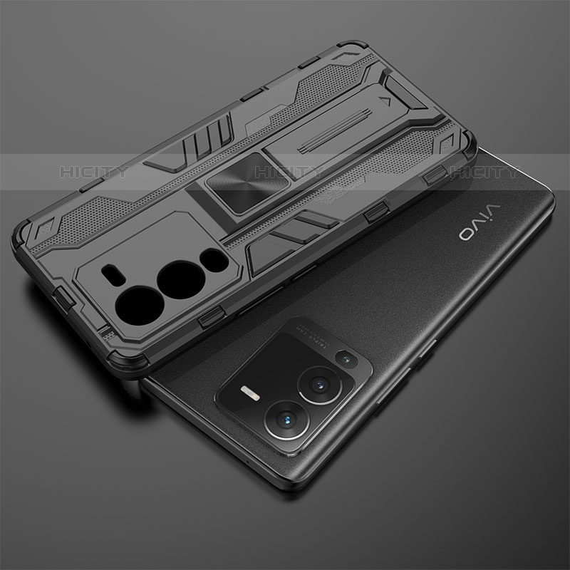 Coque Contour Silicone et Plastique Housse Etui Mat avec Aimant Magnetique Support KC1 pour Vivo V25 Pro 5G Plus