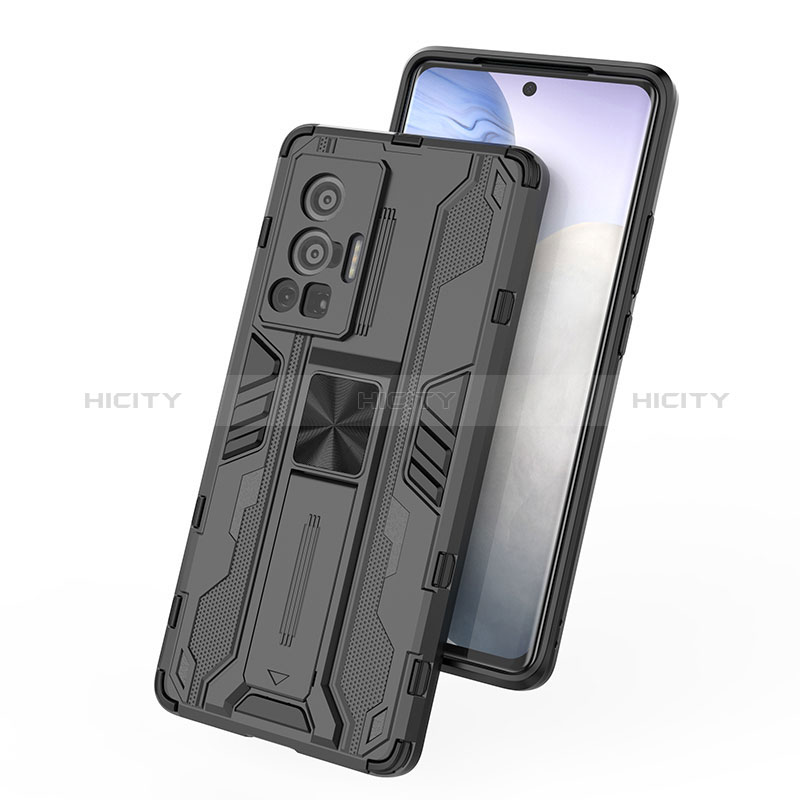 Coque Contour Silicone et Plastique Housse Etui Mat avec Aimant Magnetique Support KC1 pour Vivo X70 Pro 5G Plus