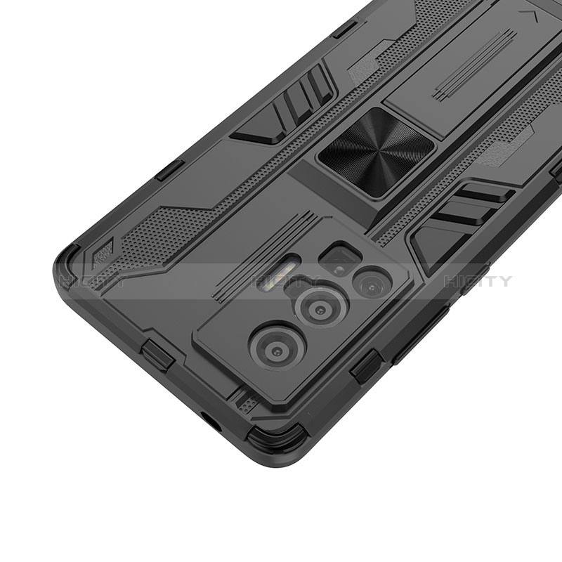 Coque Contour Silicone et Plastique Housse Etui Mat avec Aimant Magnetique Support KC1 pour Vivo X70 Pro 5G Plus