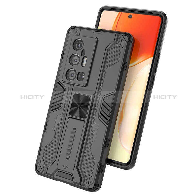 Coque Contour Silicone et Plastique Housse Etui Mat avec Aimant Magnetique Support KC1 pour Vivo X70 Pro+ Plus 5G Plus