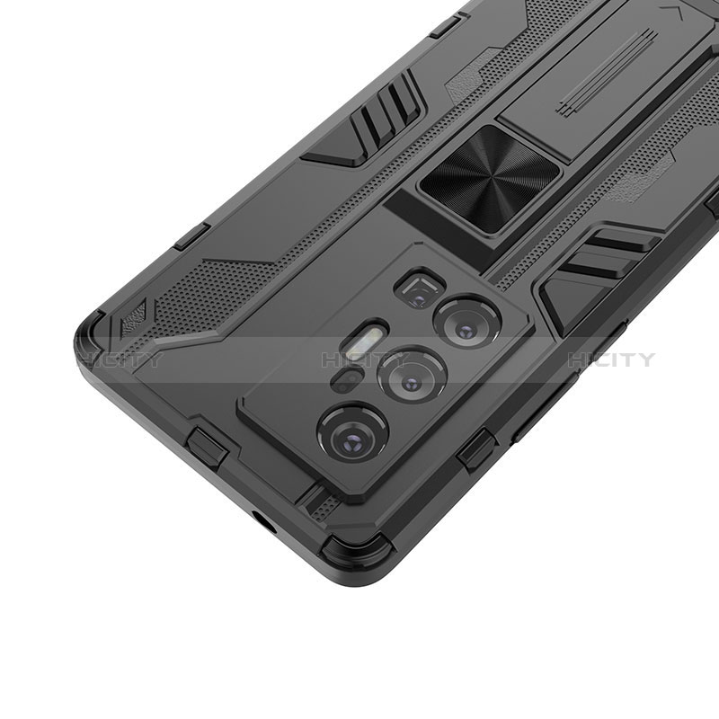 Coque Contour Silicone et Plastique Housse Etui Mat avec Aimant Magnetique Support KC1 pour Vivo X70 Pro+ Plus 5G Plus