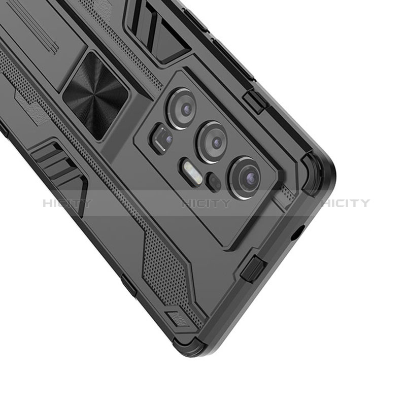 Coque Contour Silicone et Plastique Housse Etui Mat avec Aimant Magnetique Support KC1 pour Vivo X70 Pro+ Plus 5G Plus