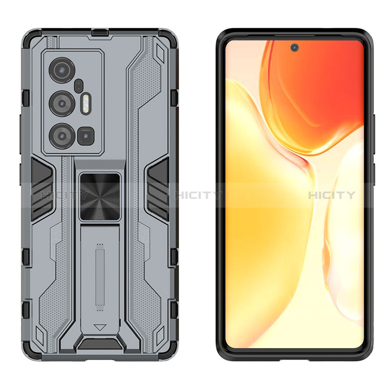 Coque Contour Silicone et Plastique Housse Etui Mat avec Aimant Magnetique Support KC1 pour Vivo X70 Pro+ Plus 5G Plus