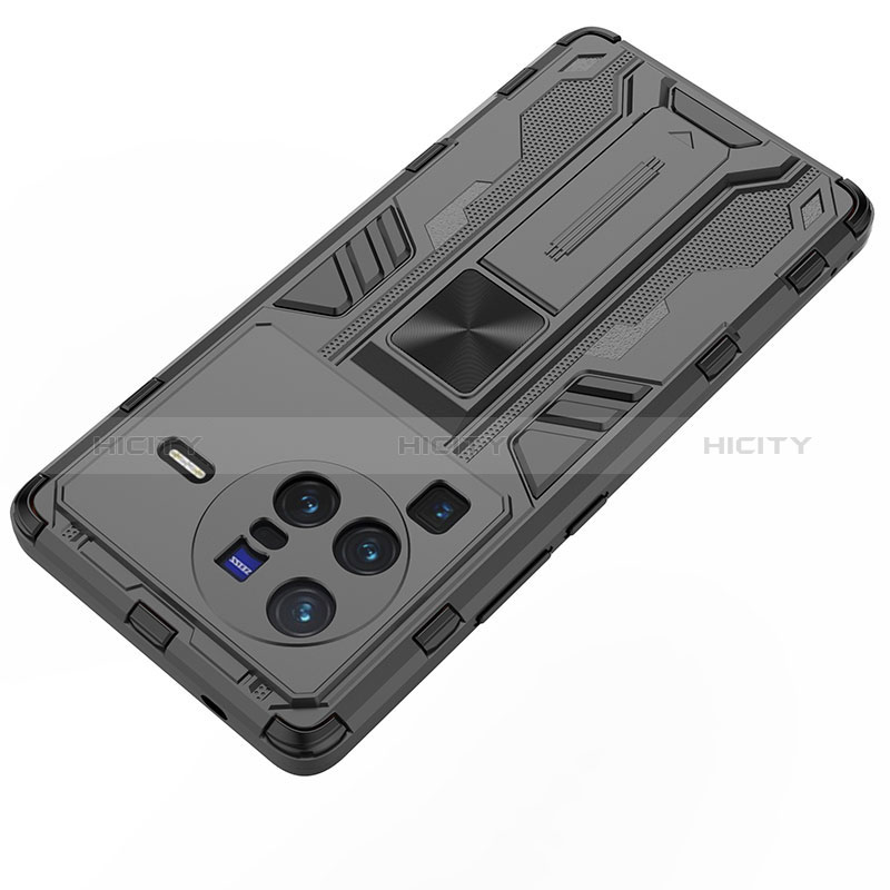 Coque Contour Silicone et Plastique Housse Etui Mat avec Aimant Magnetique Support KC1 pour Vivo X80 Pro 5G Plus