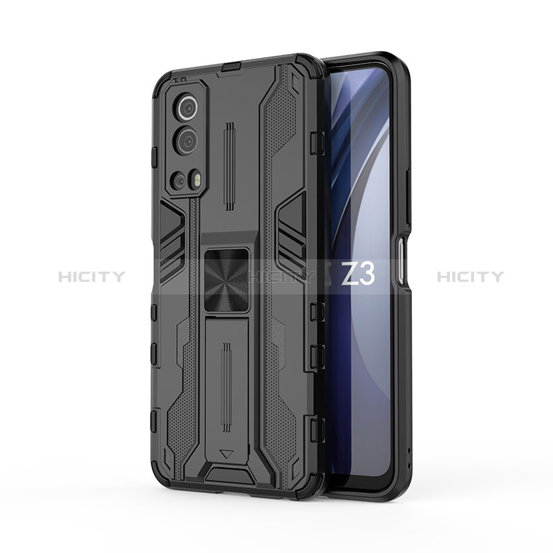 Coque Contour Silicone et Plastique Housse Etui Mat avec Aimant Magnetique Support KC1 pour Vivo Y72 5G Noir Plus