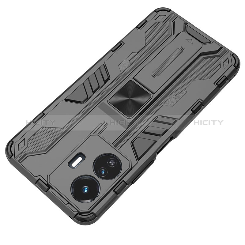 Coque Contour Silicone et Plastique Housse Etui Mat avec Aimant Magnetique Support KC1 pour Vivo Y77 5G Plus