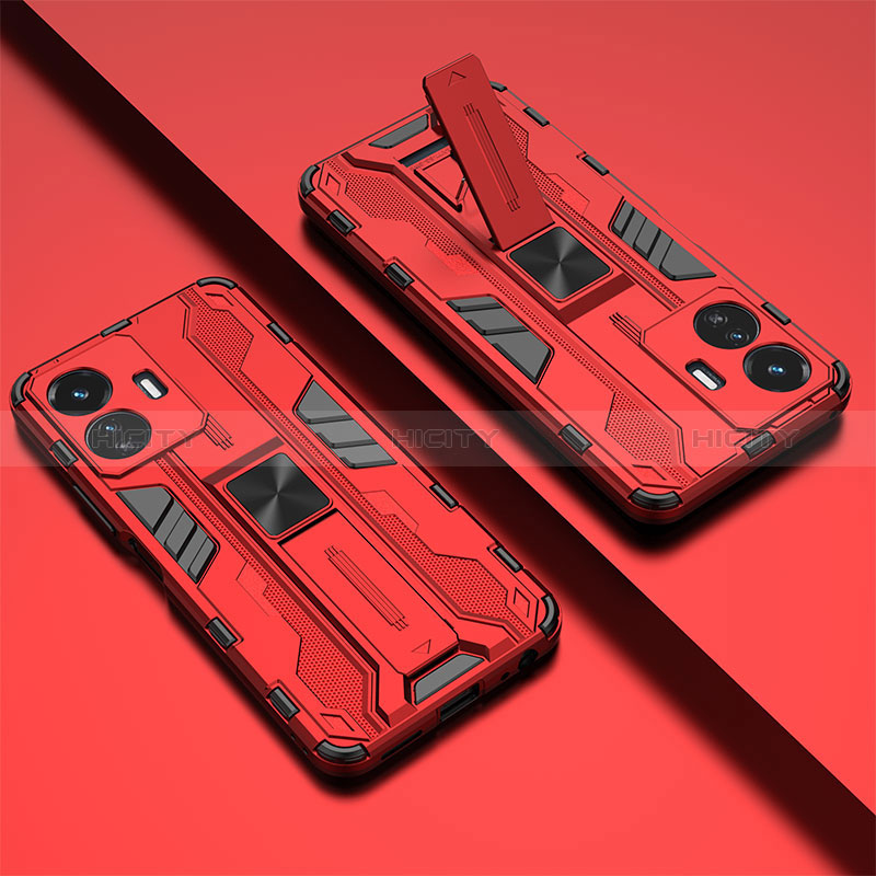 Coque Contour Silicone et Plastique Housse Etui Mat avec Aimant Magnetique Support KC1 pour Vivo Y77e t1 Rouge Plus